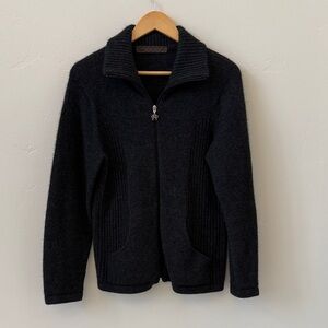 Noble Wilde Market Day Jacket, Possum + Merino Wool Charcoal Grey Zip-Up Sweater